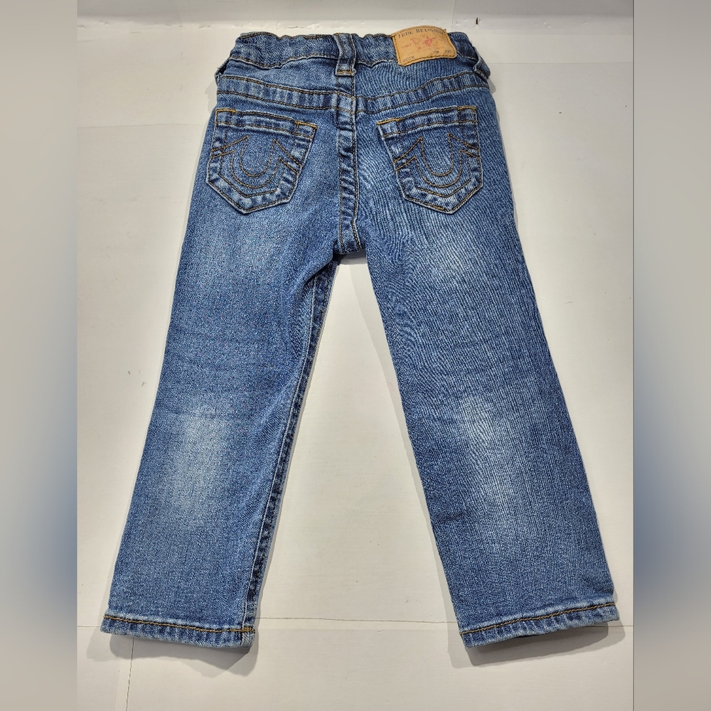 TRUE RELIGION GENO RELAXED SLIM DENIM BLUE DISTRESSED JEANS TODDLER KIDS 2T X2